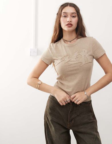 Freja - T-shirt style années 90 avec appliqué graphique - Beige délavé - Weekday - Modalova