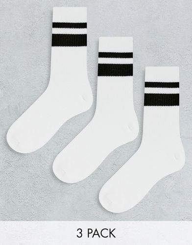 Lot de 3 paires de chaussettes de sport à bandes noires - Weekday - Modalova