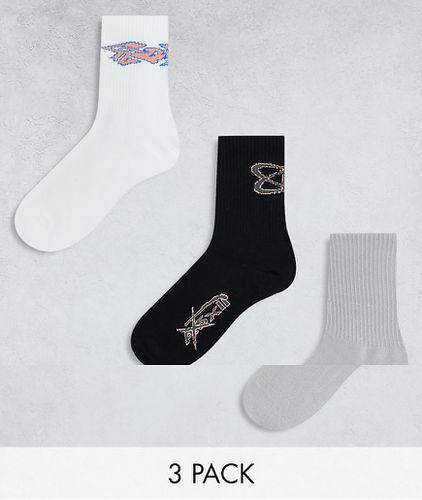 Lot de 3 paires de chaussettes de sport à imprimé jeux vidéos - Gris/blanc/ - Weekday - Modalova