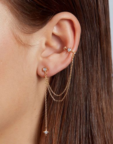 Boucle d'oreille en plaqué or avec bijou intégré et pendant à détail caur serti d'un strass - With Bling - Modalova