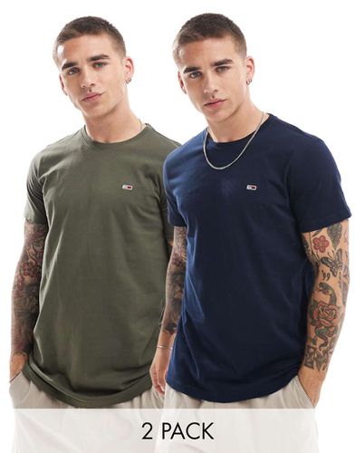 Lot de 2 t-shirts ajustés à logo drapeau - Kaki foncé/bleu marine - Tommy Jeans - Modalova