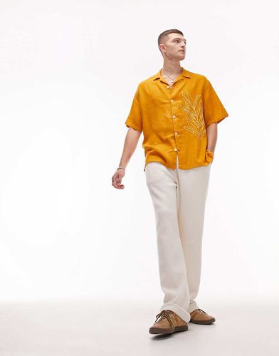 Chemise décontractée à manches courtes et broderies contrastantes avec col à revers - Orange - Topman - Modalova