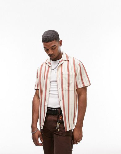 Chemise décontractée rayée à manches courtes et col à revers - Crème et orange - Topman - Modalova