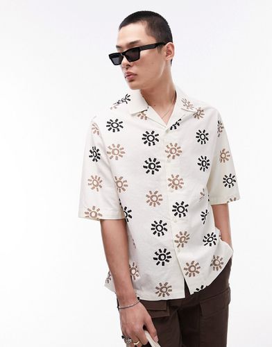 Chemise manches courtes à imprimé soleil - Blanc - Topman - Modalova