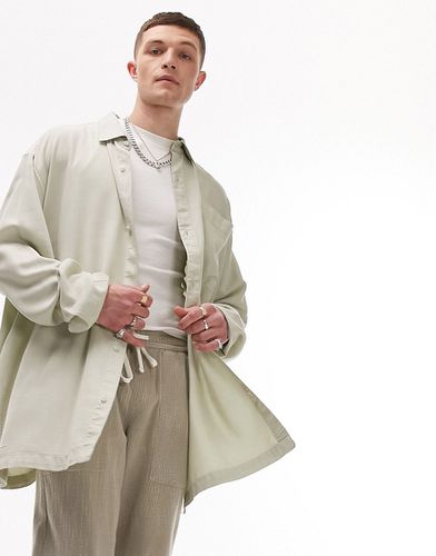 Chemise ultra oversize à manches longues avec poche - Sauge - Topman - Modalova