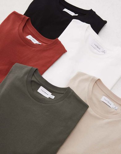 Lot de 5 t-shirts classiques - Noir, blanc, taupe, kaki et bordeaux - Topman - Modalova