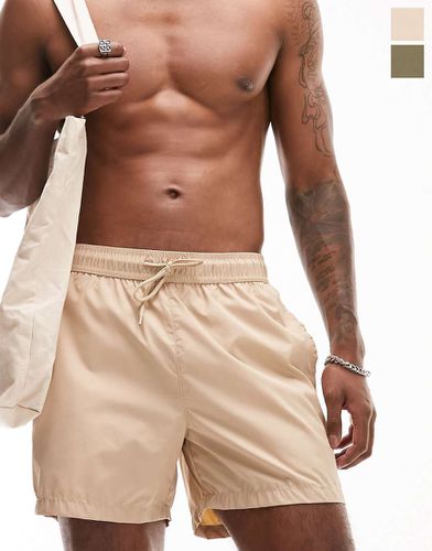 Lot de 2 shorts de bain - Taupe et Kaki - Topman - Modalova