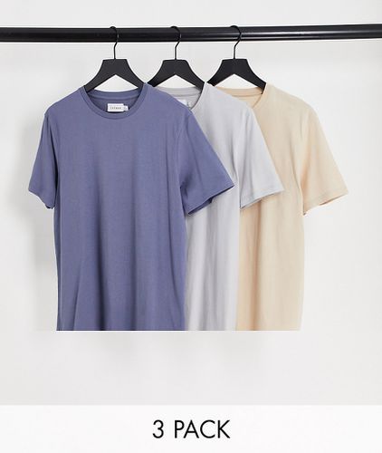 Lot de 3 t-shirts classiques - Bleu, gris clair et taupe - Topman - Modalova