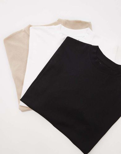 Lot de 3 t-shirts décontractés - Noir/blanc/taupe - Topman - Modalova