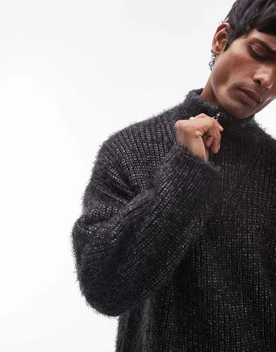 Pull en maille duveteuse à col zippé - Topman - Modalova