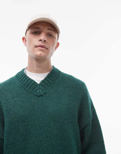 Pull oversize à col V avec coutures apparentes - Vert - Topman - Modalova