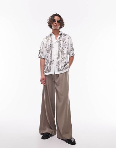 Pantalon baggy élégant à double pli - Taupe - Topman - Modalova