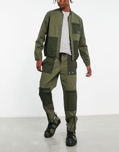 Pantalon cargo d'ensemble décontracté effet coupé-cousu avec taille élastique - Kaki - Topman - Modalova