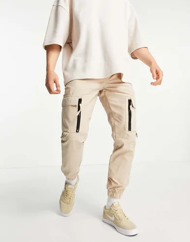 Pantalon cargo skinny avec détails zippés - Taupe - Topman - Modalova