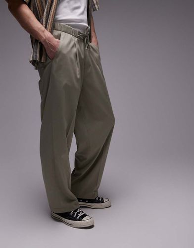 Pantalon de jogging baggy avec taille élastique à détail noué - Kaki - Topman - Modalova