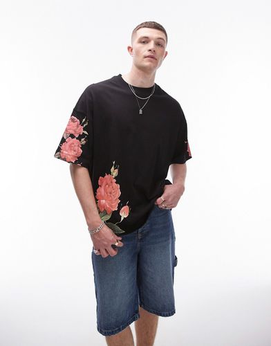 Premium - T-shirt ultra oversize avec imprimé fleurs brodé - Topman - Modalova