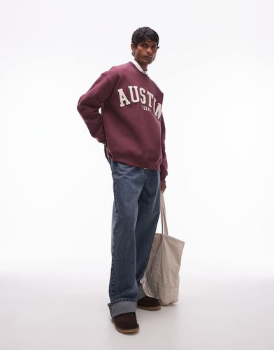 Sweat oversize avec broderie Austin en maille chenille - Bordeaux - Topman - Modalova