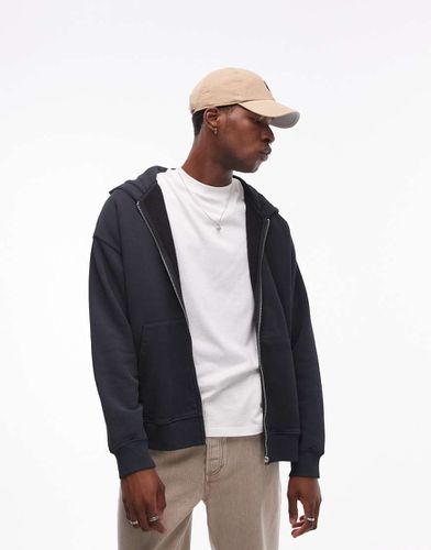 Sweat à capuche oversize à fermeture éclair - délavé - Topman - Modalova