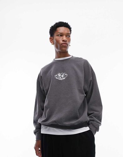 Sweat-shirt oversize avec imprimé chérubins - délavé - Topman - Modalova