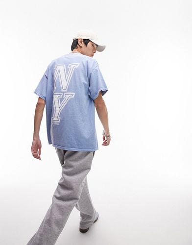 T-shirt oversize avec imprimé New York City devant et au dos - délavé - Topman - Modalova