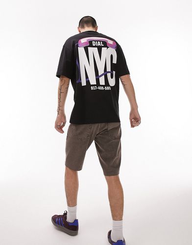 T-shirt oversize avec logo et imprimé téléphone à l'avant et au dos - Noir - Topman - Modalova