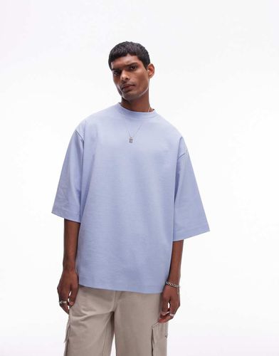 T-shirt oversize en tissu épais 300 g/m² de qualité supérieure à manches mi-longues - Bleu clair - Topman - Modalova