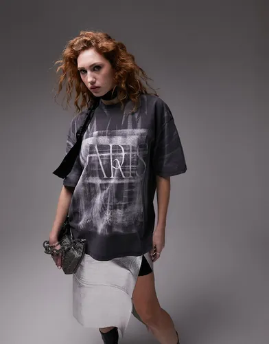 T-shirt oversize à imprimé Paris - Noir délavé - Topshop - Modalova