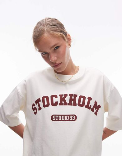 T-shirt oversize à imprimé Stockholm - Écru - Topshop - Modalova