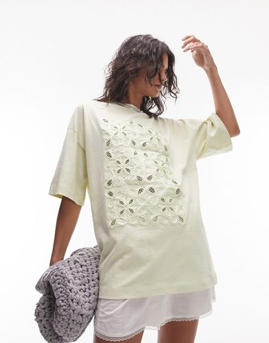 T-shirt oversize avec empiècement à détail géométrique - Citron vert - Topshop - Modalova