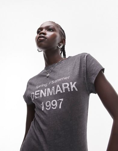 T-shirt effet rétréci à imprimé graphique Denmark - Anthracite - Topshop - Modalova