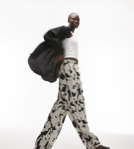Pantalon d'ensemble coupe ballon en lin à imprimé fleuri - Noir et blanc - Topshop Tall - Modalova