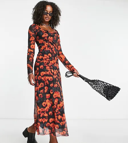 Robe mi-longue en tulle à imprimé floral fondu avec coutures apparentes - Topshop Tall - Modalova