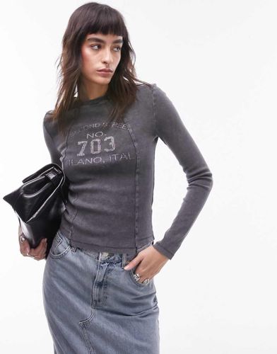 Top manches longues à imprimé graphique 703 - délavé à l'acide - Topshop - Modalova