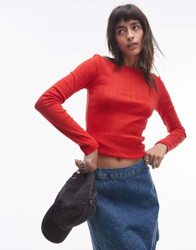 Top manches longues en maille pointelle à bordures picot - Rouge - Topshop - Modalova