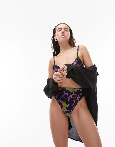 Bas de bikini échancré à taille haute et imprimé animal tacheté - Topshop - Modalova