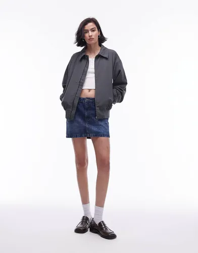 Bomber oversize en coton - Anthracite délavé - Topshop - Modalova