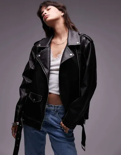 Blouson imitation cuir style motard ultra oversize - Topshop - Modalova