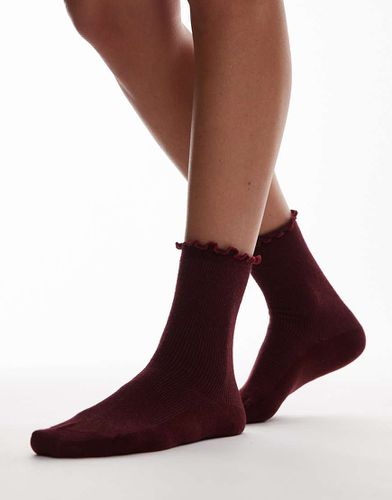 Chaussettes côtelées avec bordure à volants - Bordeaux - Topshop - Modalova