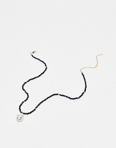 Collier en corde enfilé de jais avec pendentif en perle - Topshop - Modalova
