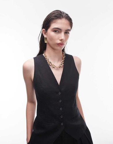 Gilet de tailleur ajusté d'ensemble boutonné en lin - Topshop - Modalova