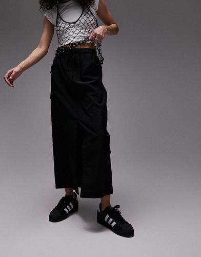 Jupe mi-longue en nylon avec taille élastique et poches - Noir - Topshop - Modalova