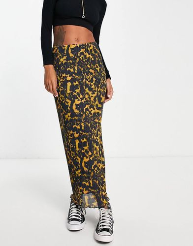 Jupe mi-longue plissée à imprimé animal style grunge - Noir et jaune - Topshop - Modalova