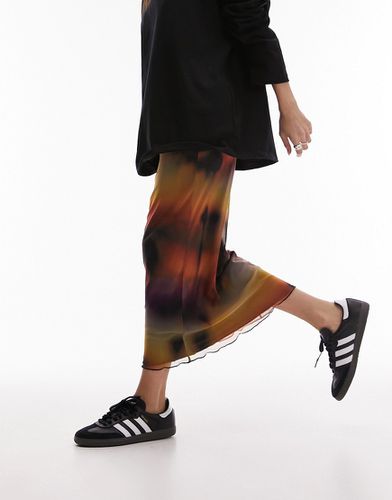 Jupe longue en tulle de jersey nouée à la taille à imprimé abstrait tie-dye - Topshop - Modalova