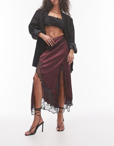 Jupe longue en satin et dentelle - Bordeaux et noir - Topshop - Modalova