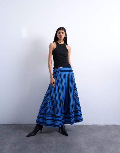 Jupe longue raye avec ourlet vas - Bleu et noir - Topshop - Modalova