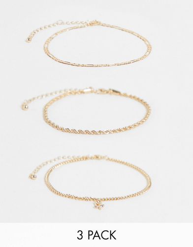 Lot de 3 bracelets de cheville chaînes avec breloque rose - Topshop - Modalova