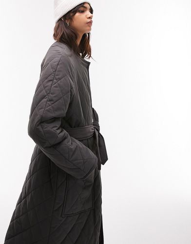 Manteau matelassé sans col - Anthracite - Topshop - Modalova