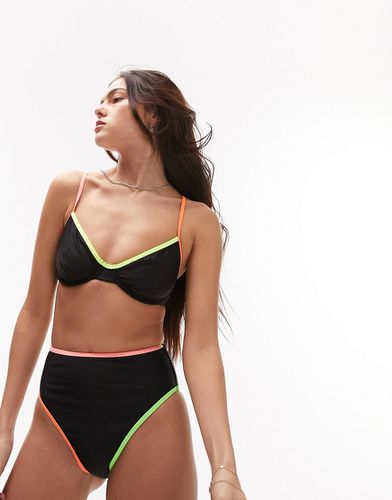 Mix and Match - Haut de bikini à armatures avec bords fluo - Noir - Topshop - Modalova