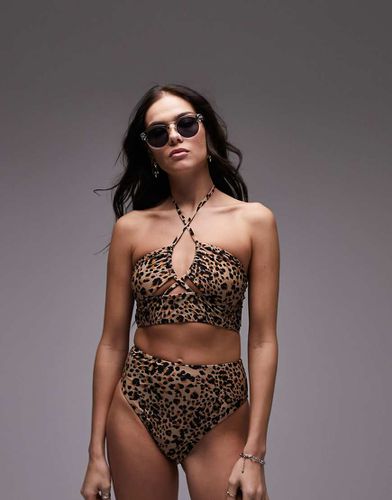 Mix and Match - Haut de bikini long à dos nu imprimé léopard - Topshop - Modalova