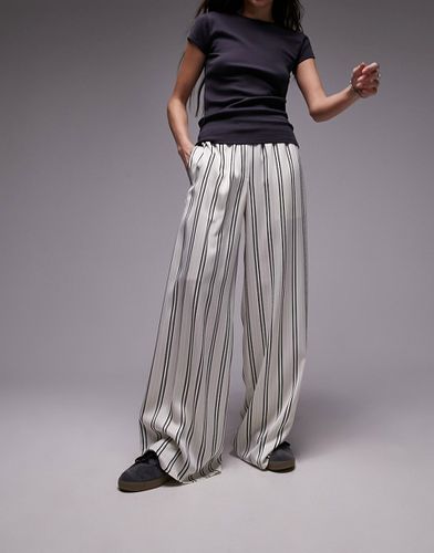 Pantalon ample à enfiler en satin à fines rayures - Topshop - Modalova